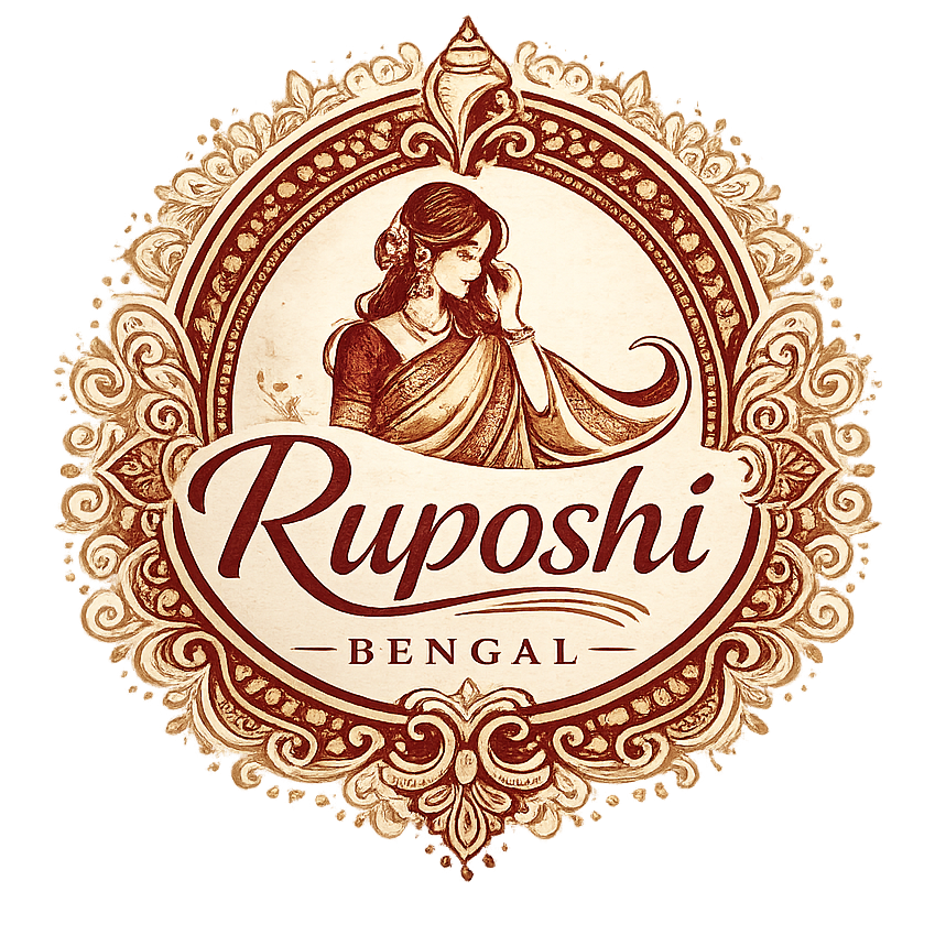 Handloom Bengal saree brand logo featuring traditional Bengali woman in saree with alpona style design